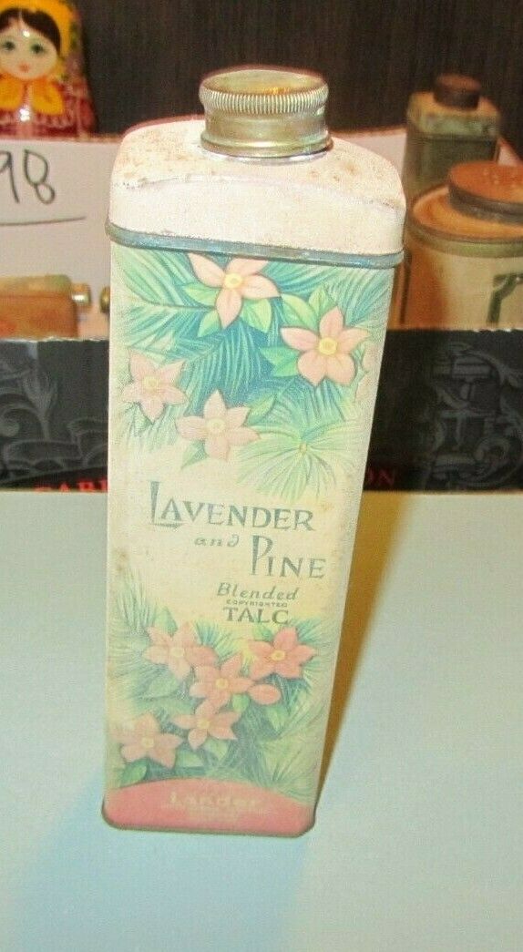 Vintage Lander Lavender And Pine Talcum Powder Full 8" Advertising Tin New York
