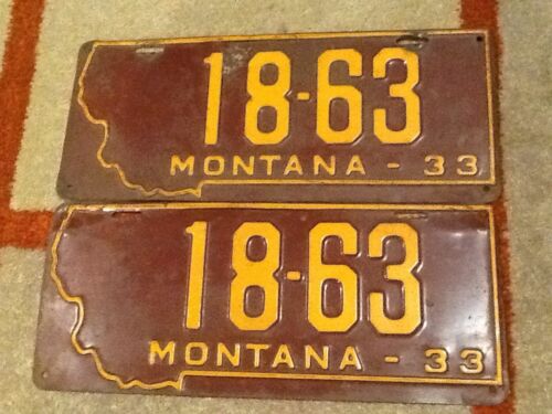 1933 Montana License Plate Set Excellent Original Condition