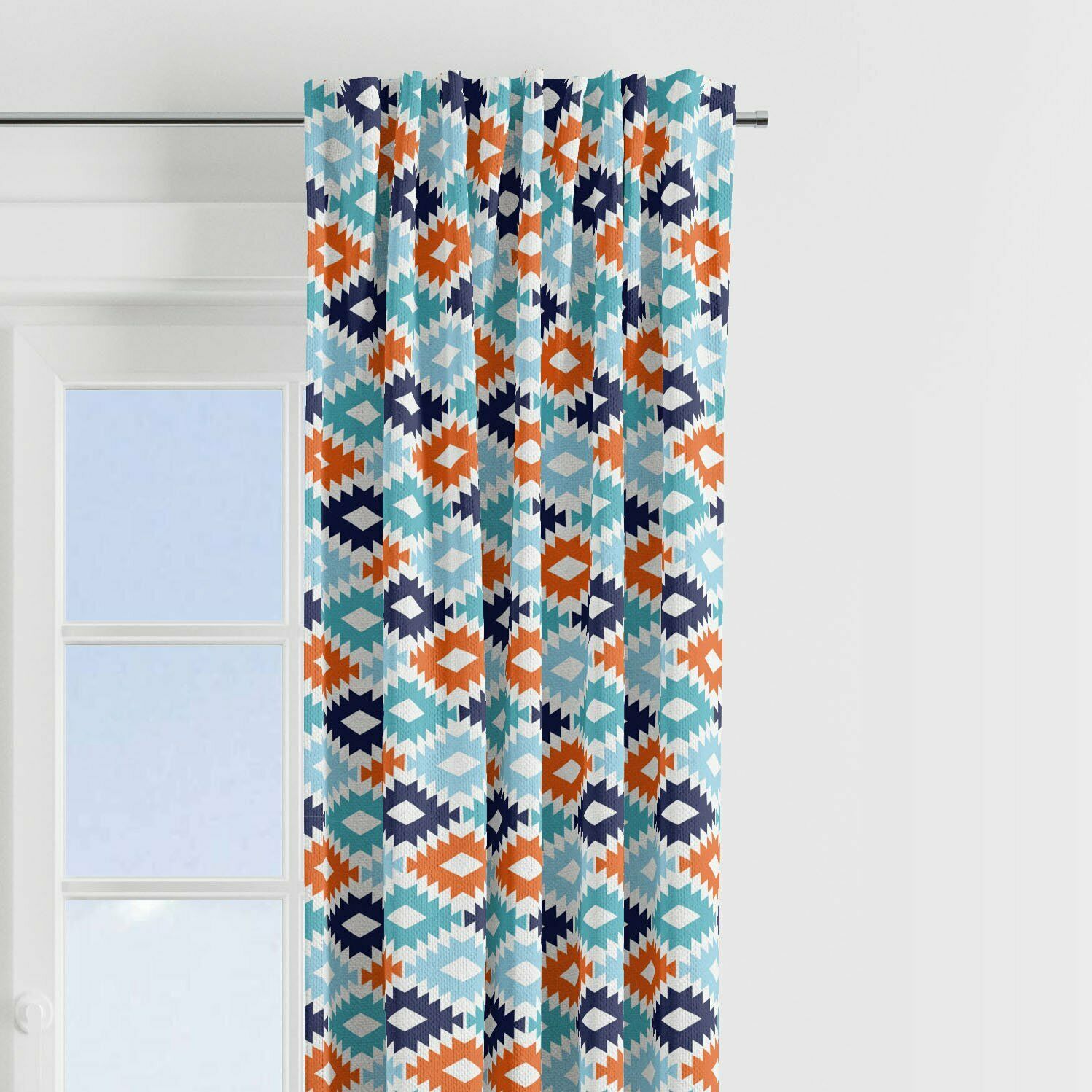 Aztec Liam Aqua/orange/navy Window Curtain Panel/valance