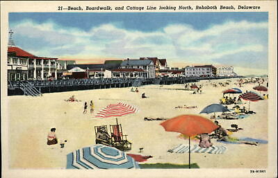 Boardwalk Beach Cottage Line Rehoboth Beach Delaware ~ 1940s Vintage Postcard