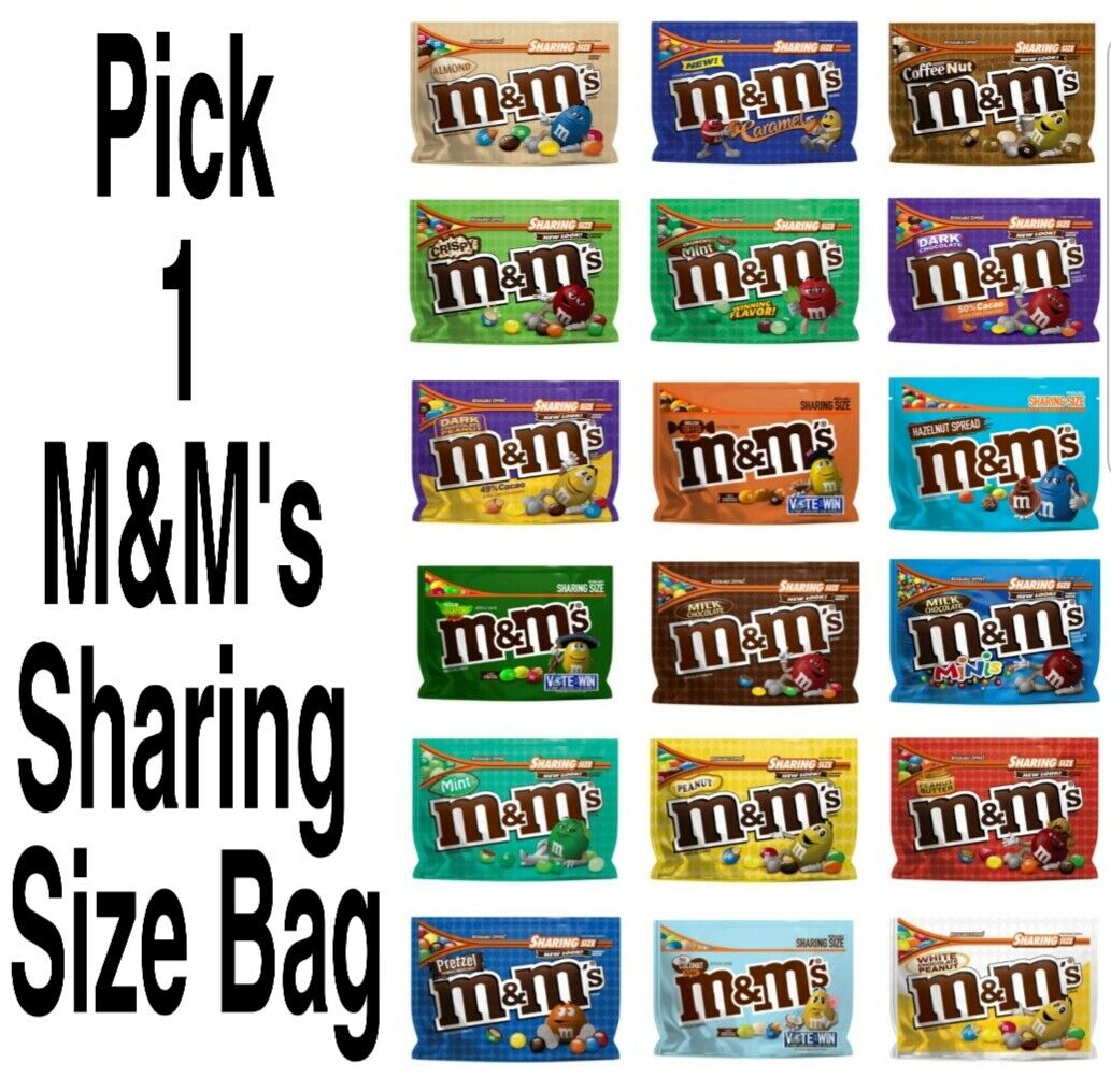 Pick 1 M&m's Sharing Size Resealable Chocolate Candies M&ms Bag