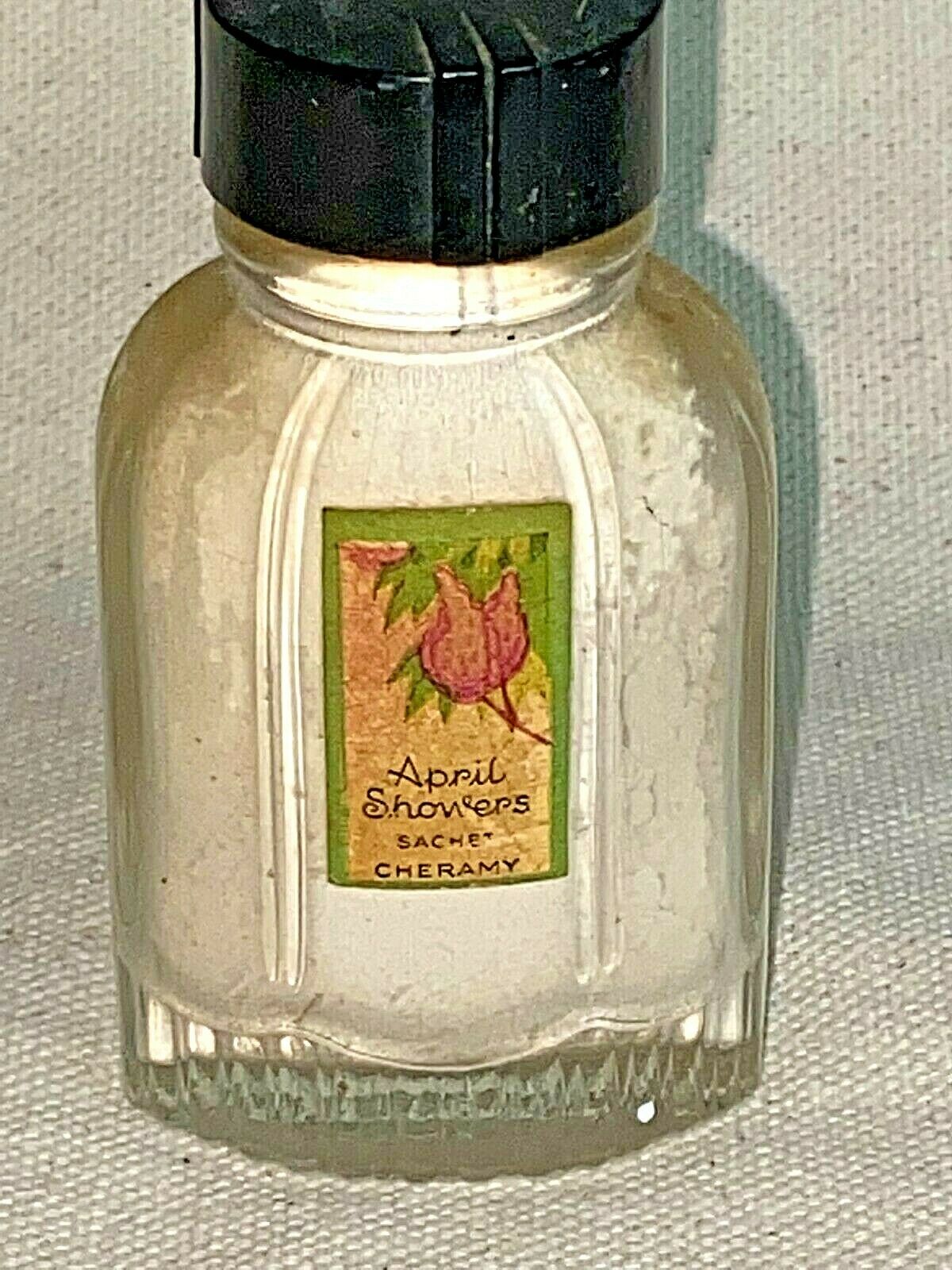 Vintage Cheramy April Showers Talc Talcum Powder Full In Glass Bottle