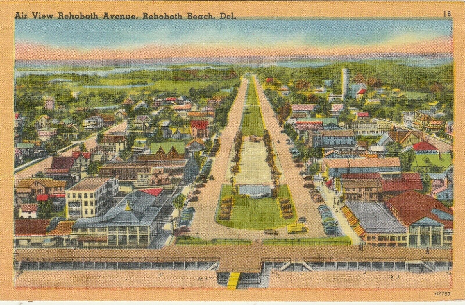 Rehoboth Beach De -- Air View Rehoboth Avenue -- Linen Era Postcard