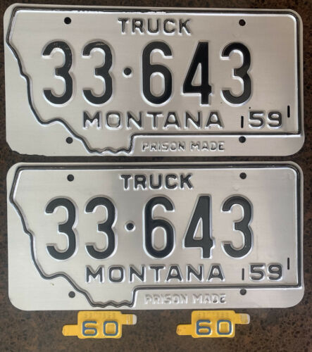 1959 1960 Montana Mint Unused Truck License Plate Pair Treasure County