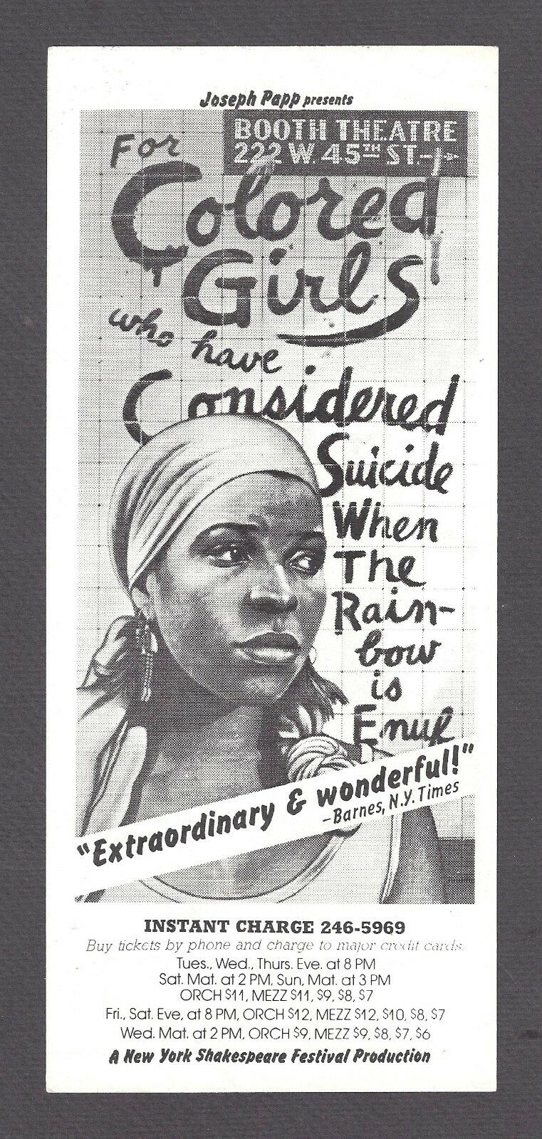 Ntozake Shange "for Colored Girls Who ... Suicide" Trazana Beverley 1976 Flyer