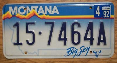 Single Montana License Plate - 1992 - 15-7464a - Big Sky